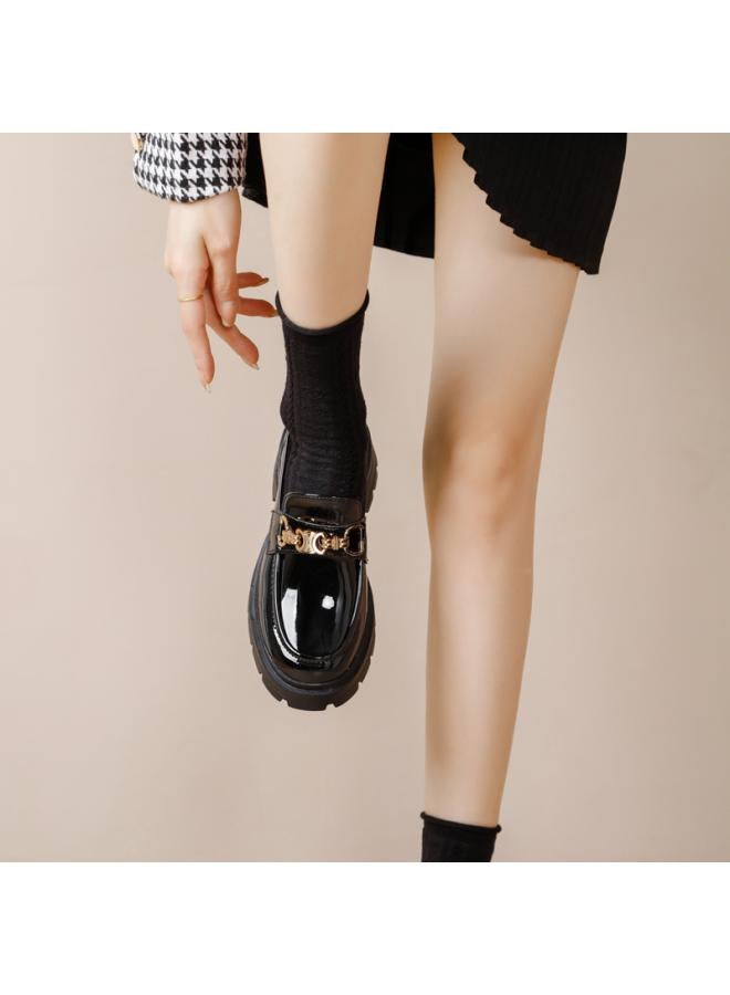 SHAKA Women'S Thick-Soled Loafers Spring And Autumn New Black Mary Jane Flat Shoes British Style Leather Shoes - Image 1