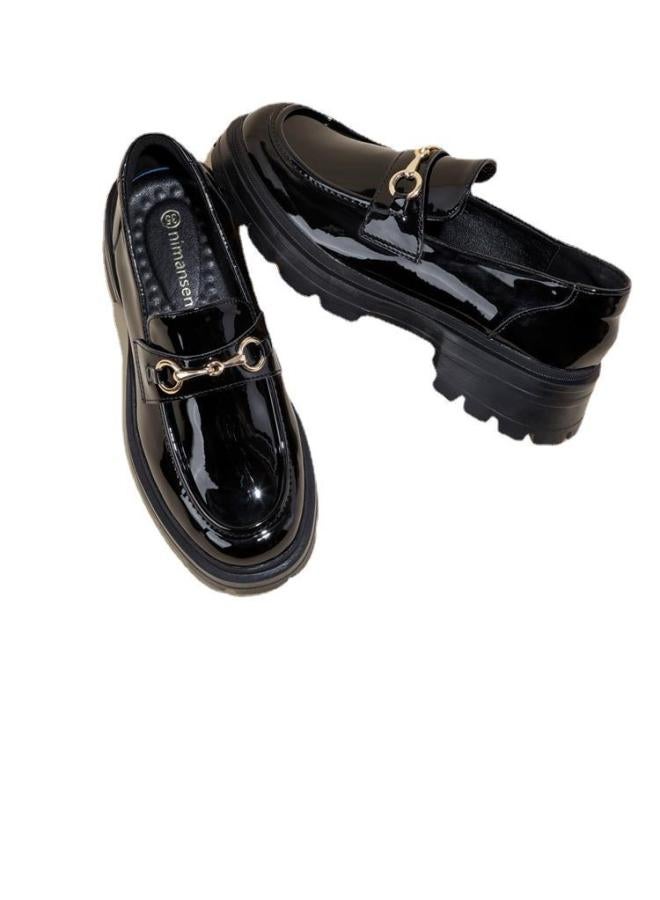 SHAKA Women'S Thick-Soled Loafers Spring And Autumn New Black Mary Jane Flat Shoes British Style Leather Shoes - Image 5