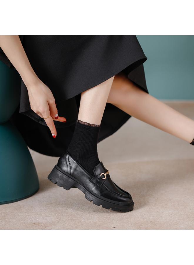 SHAKA Women'S Thick-Soled Loafers Spring And Autumn New Black Mary Jane Flat Shoes British Style Leather Shoes - Image 2