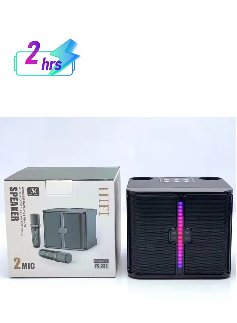 SU.YOSD YS-232 Light Wireless Karaoke Speaker Small Stereo Bluetooth Speaker With Double Wireless Microphones Black - Image 1