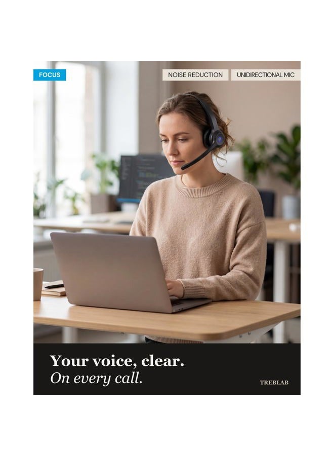 TREBLAB C7 - Comfortable Single Ear Bluetooth Headset with Mic, AI Noise Cancelling, 45H Battery, Wireless Blue Tooth Computer Headset w/Microphone for Truck Driving, Laptop, Phone, Home Office Work - Image 2