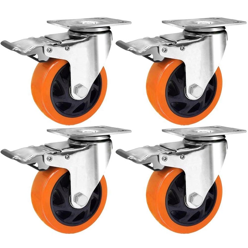 SIBY Pack Of 4 3 360 Rotate Swivel Plate Caster Wheel For Shopping Mall Trolley Cart Swivel Rubber Caster Wheels Replacement Soft Safe Rollers Furniture Hardware 4PcOrange Color - Image 1