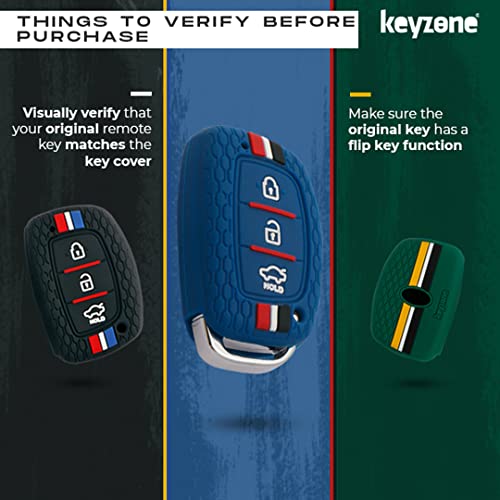 Keyzone® Striped Silicone Key Cover Compatible for i10 Grand, i20 Elite, i20 Active, Xcent, Verna 4s, Tucson, Elantra, Grand i10 Nios (3 Button Smart Key, Green) - Image 5