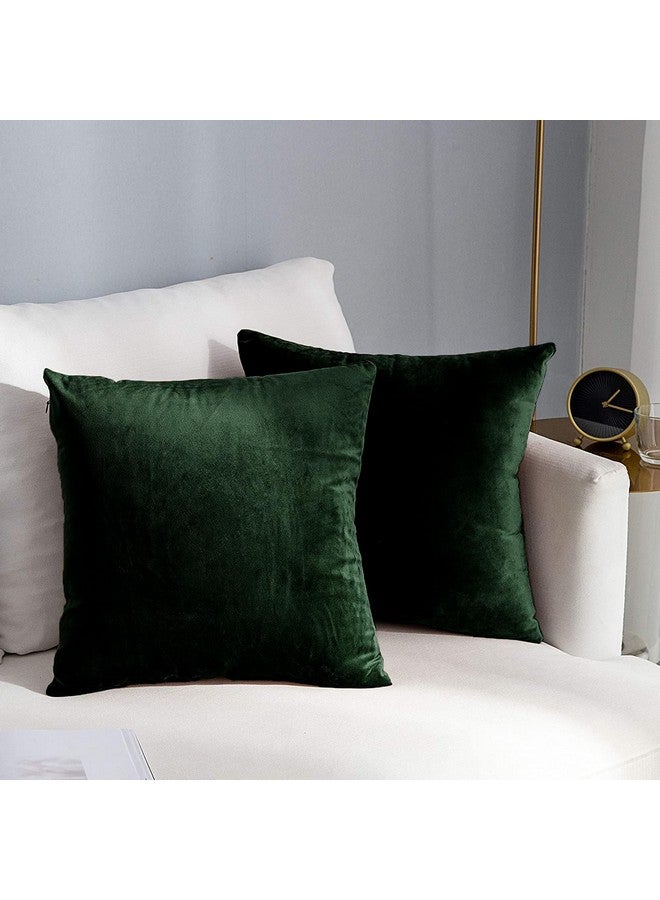 AEROHAVEN™ Premium Velvet Reversible Decorative Throw Pillow/Cushion Covers with Invisible Zipper - (16 x 16 Inch, Forest Green) - Image 1