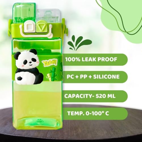 Elecart Panda Kid's Cartoon Water Bottle with Adjustable Strap – Cute Double Drinking Straw Cup | Leak-Proof, Portable Tumbler – 500ML – Perfect for School & Outdoor Fun (Panda) - Image 3