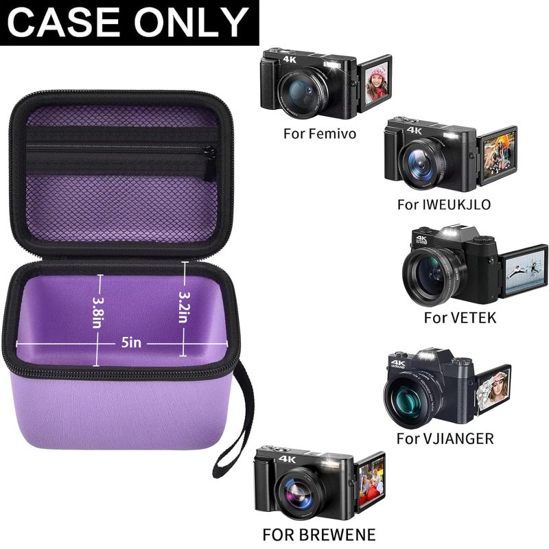 Comecase Vlogging Camera Case Compatible with for Duluvulu/for VJIANGER/for JGIPL/for TEBNGIHNM 4K Digital Cameras for Youtube. Vlog Camera Carrying Storage for Lens, Cable and Other Accessories - Purple - Image 2