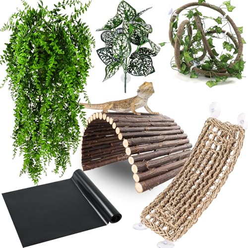 RUNANIA Bearded Dragon Tank Accessories Reptile Mat Hammock Plants Bridge Jungle Climber Vines Terrarium Decorations for Bearded Dragon Lizard Snake - Image 1