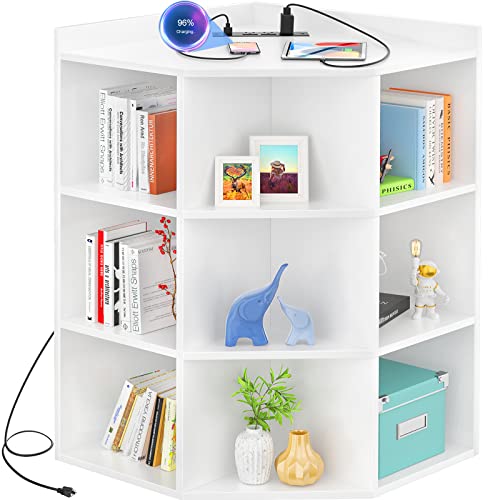 Aheaplus Aheaplus Corner Cabinet White Corner Storage with USB Ports and Outlets Corners Cube Toy Storage for Small Space Wooden Cubby Corner Bookshelf with 9 Cubes for Bedroom Living Room Office White 