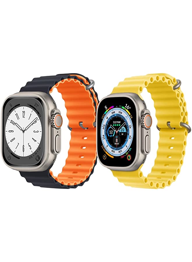 IAF Silicone Ocean Band Strap for Apple Watch Ultra 8 49mm Black/Orange2 Double Side Strap with Yellow Single Color Strap Set of 2