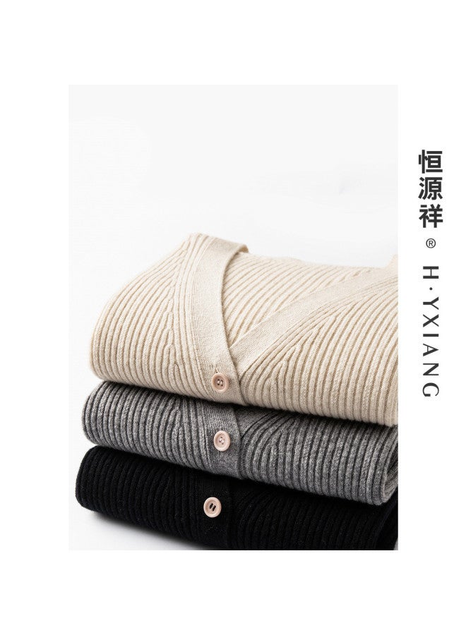 Hengyuanxiang Colorful Buttonswomen'S Wool Cardigan V-Neck Autumn Winter Knitted Sweater Versatile Layering Sweater Coat - Image 4