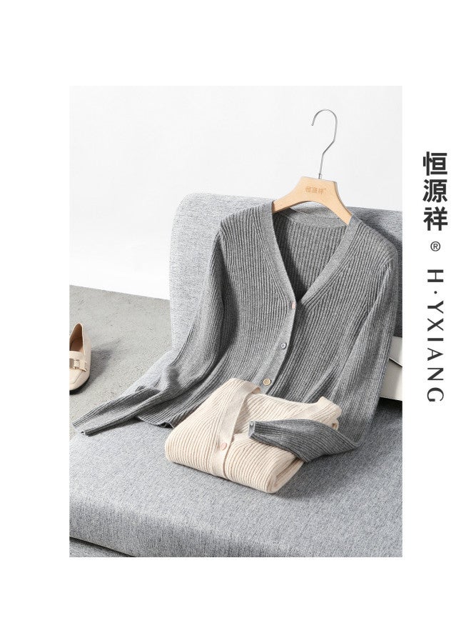 Hengyuanxiang Colorful Buttonswomen'S Wool Cardigan V-Neck Autumn Winter Knitted Sweater Versatile Layering Sweater Coat - Image 3