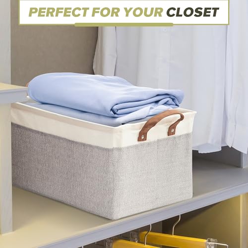 STORAGEIDEAS Storage Basket Bins with Metal Frame Large Collapsible Fabric Storage Baskets for Organizing Shelf Basket Organizer WHandles for Towels Laundry Nursery 2Pack White Grey - Image 3