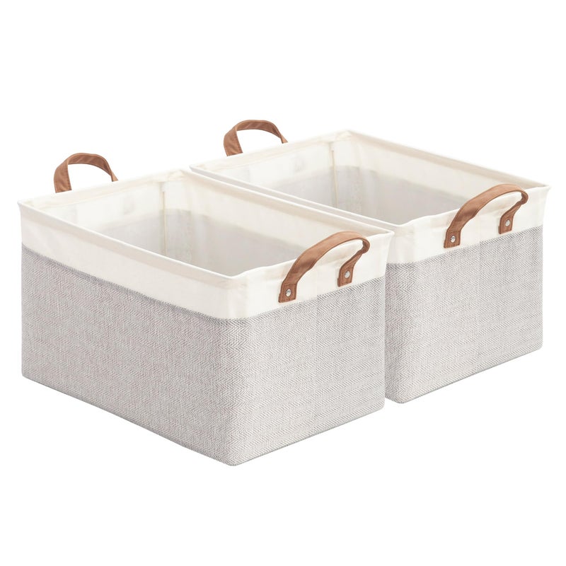 STORAGEIDEAS Storage Basket Bins with Metal Frame Large Collapsible Fabric Storage Baskets for Organizing Shelf Basket Organizer WHandles for Towels Laundry Nursery 2Pack White Grey - Image 2