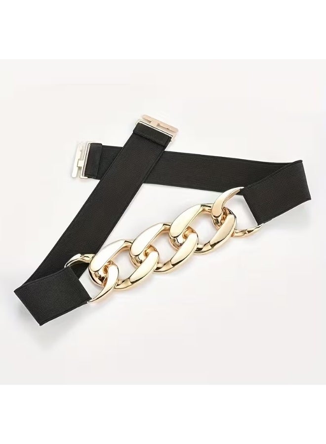 Goolsky Chic Golden-Tone Elastic Waist Belt for Women - Versatile Accessory for Casual & Formal Wear, Perfect for Parties, Weddings, and Everyday Chic - Adjustable, No-Wash Polyester, Fashionable Hollow-Out Design - Image 4