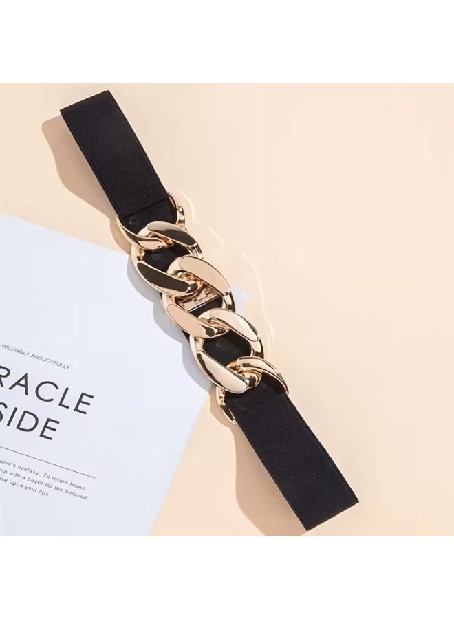 Goolsky Chic Golden-Tone Elastic Waist Belt for Women - Versatile Accessory for Casual & Formal Wear, Perfect for Parties, Weddings, and Everyday Chic - Adjustable, No-Wash Polyester, Fashionable Hollow-Out Design - Image 5