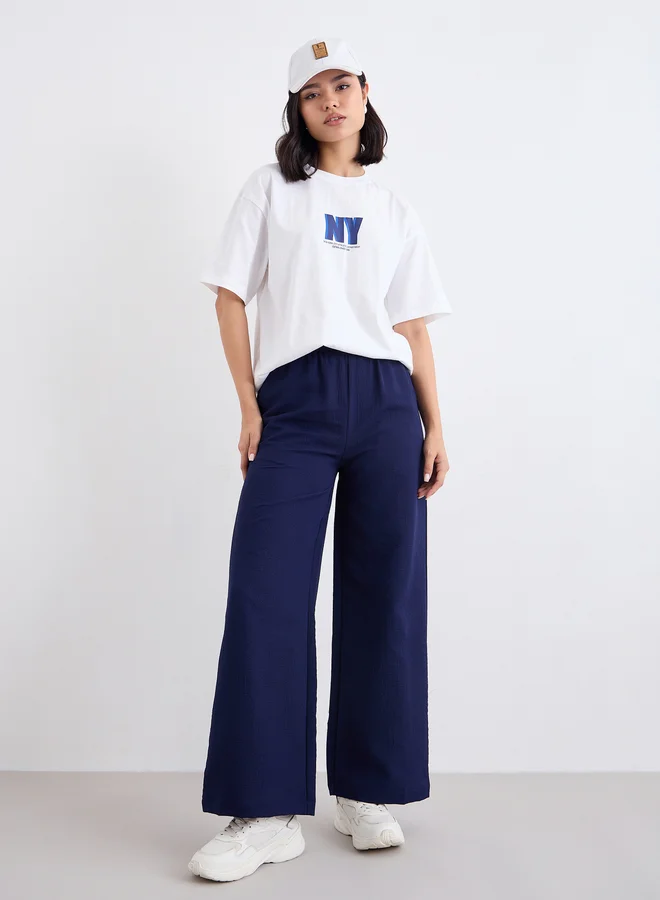 ستايلي Styli Slogan Print Oversized Longline T-Shirt
