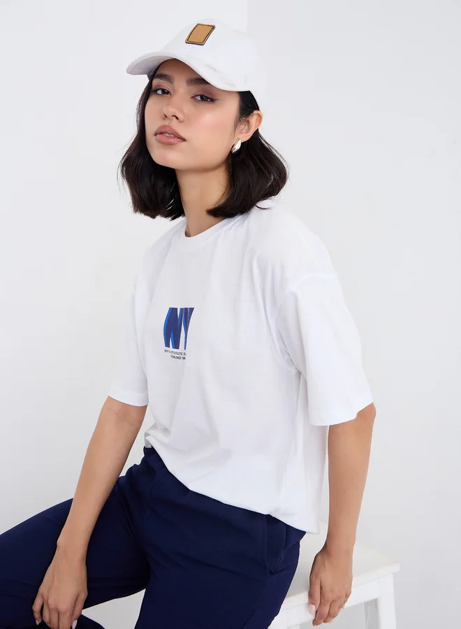Styli Styli Slogan Print Oversized Longline T-Shirt