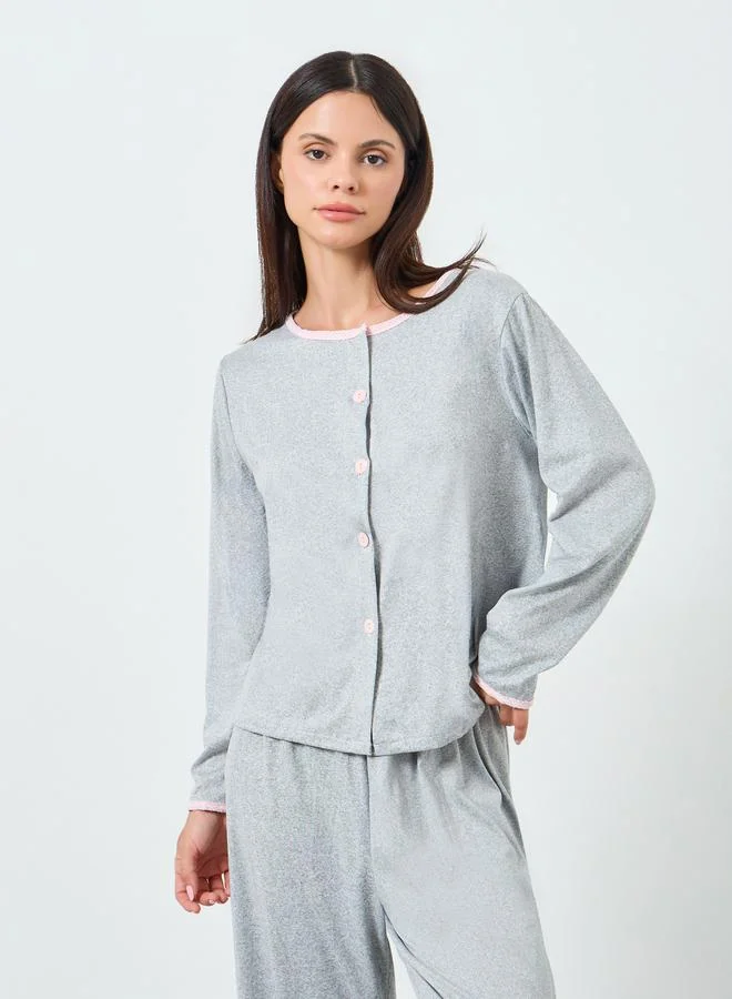 Styli Solid Opening Tops&Pants Pajama Long Sets