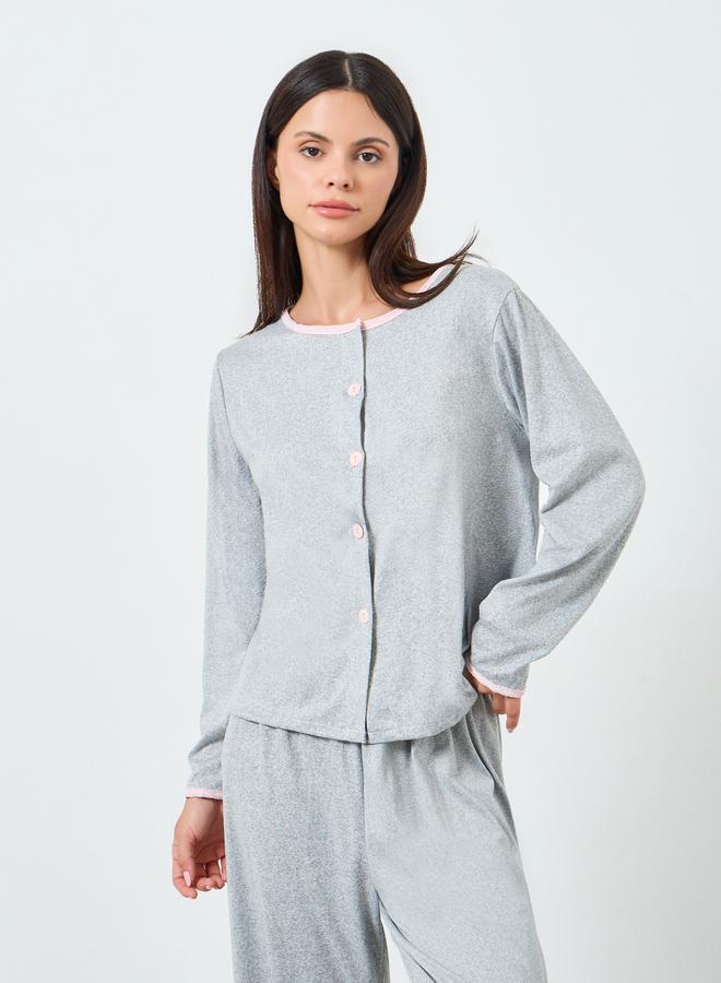 Styli Solid Opening Tops&Pants Pajama Long Sets - Image 2