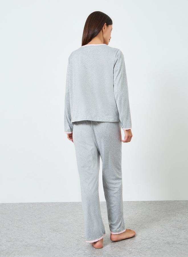 Styli Solid Opening Tops&Pants Pajama Long Sets - Image 5