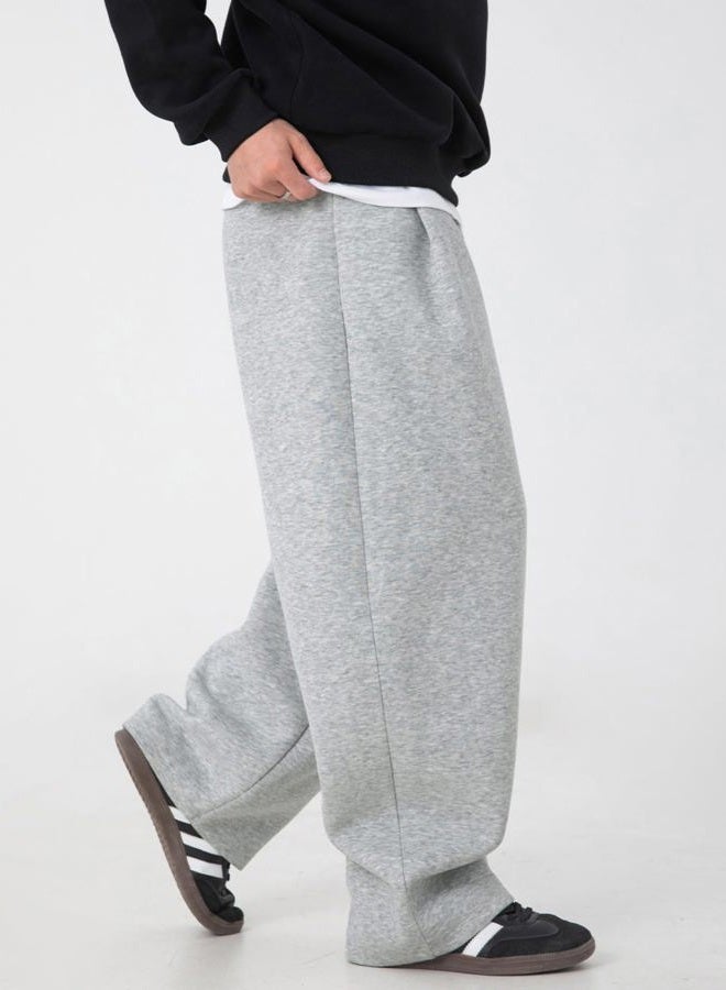 CAONAT Mens Baggy Sweatpants Wide Leg Casual Elastic Waist Drawstring Athletic Loose Jogger Fall Sweat Pants with Pockets, Grey, XL - Image 4