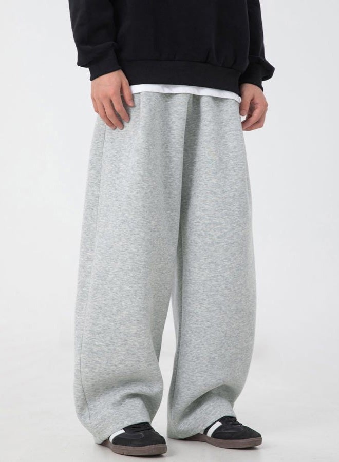 CAONAT Mens Baggy Sweatpants Wide Leg Casual Elastic Waist Drawstring Athletic Loose Jogger Fall Sweat Pants with Pockets, Grey, XL - Image 2