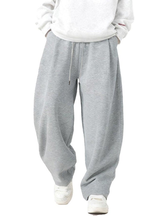CAONAT Mens Baggy Sweatpants Wide Leg Casual Elastic Waist Drawstring Athletic Loose Jogger Fall Sweat Pants with Pockets, Grey, XL - Image 1