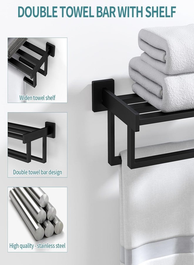 STWWO Bathroom Towel Rack with Double Towel Bar, 24 Inch Towel Racks for Bathroom Wall Mounted, Hand Towel Hanger Stainless Steel Towel Shelf Rack Bathroom Towel Storage, Black - Image 2