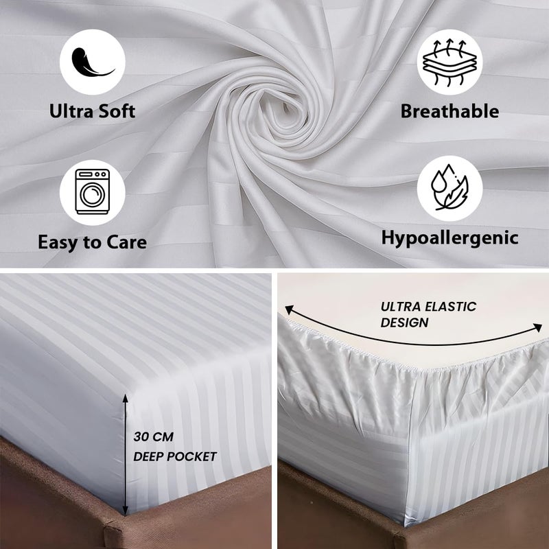 MOONCEE Assorted trendy color picks 6Pcs Bed Sheet King Size Set With Duvet Cover 220x240 Microfiber Bed Sheets Bedding Set Includes 1 Fitted Sheet, 1 Quilt Cover & 4 Pillows Cases (Light Grey, 6Pcs Duvet Cover Set- King) Cross product combo compatible - Image 3