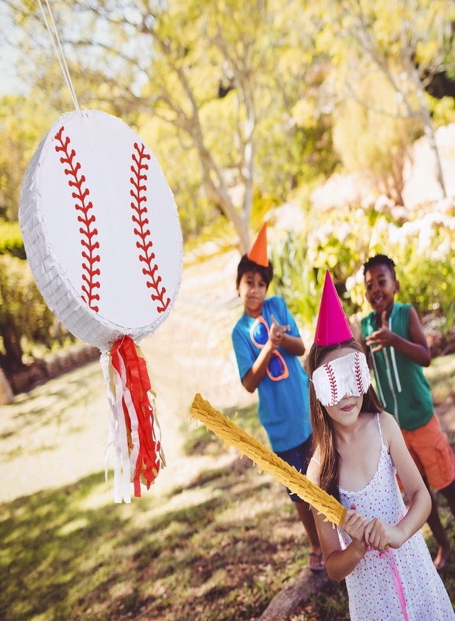 جيريفي بينياتا على شكل كرة بيسبول لحفلات أعياد الميلاد، مقاس 12.6 × 12.6 بوصة، بينياتا للأطفال مع عصا وعصابة للعينين، تصميم مكسيكي تقليدي، لوازم وديكورات حفلات أعياد الميلاد الرياضية - Image 4