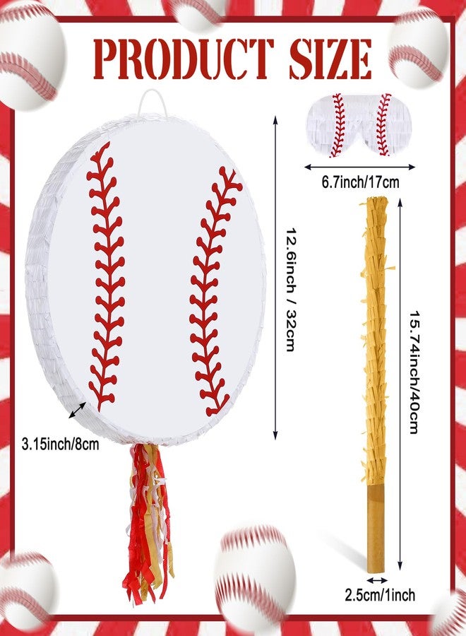 جيريفي بينياتا على شكل كرة بيسبول لحفلات أعياد الميلاد، مقاس 12.6 × 12.6 بوصة، بينياتا للأطفال مع عصا وعصابة للعينين، تصميم مكسيكي تقليدي، لوازم وديكورات حفلات أعياد الميلاد الرياضية - Image 2