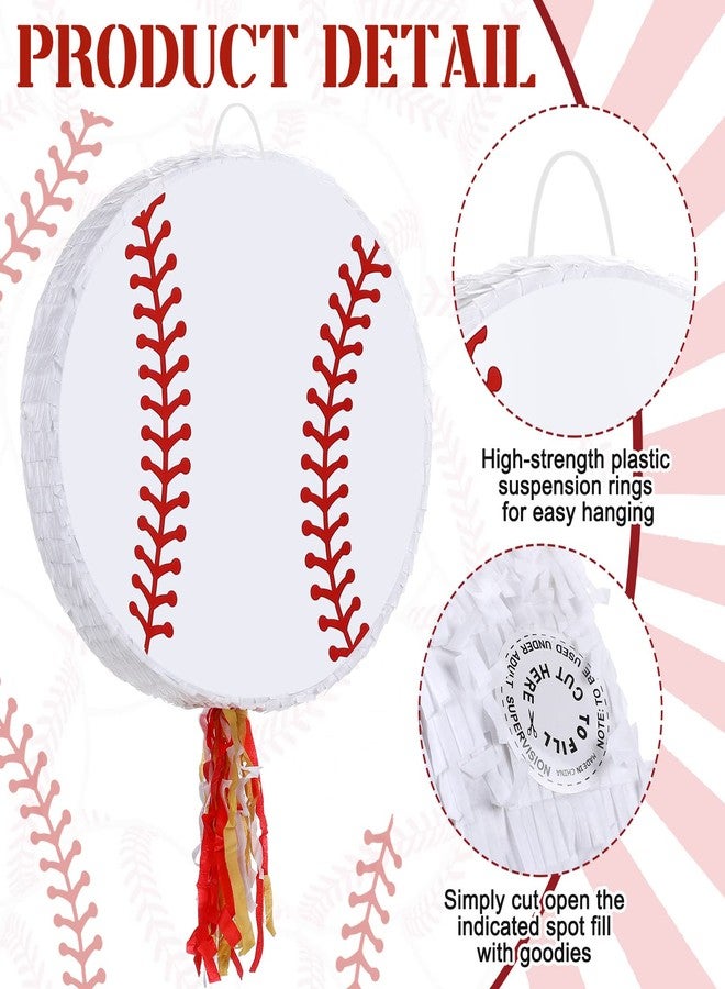 جيريفي بينياتا على شكل كرة بيسبول لحفلات أعياد الميلاد، مقاس 12.6 × 12.6 بوصة، بينياتا للأطفال مع عصا وعصابة للعينين، تصميم مكسيكي تقليدي، لوازم وديكورات حفلات أعياد الميلاد الرياضية - Image 3