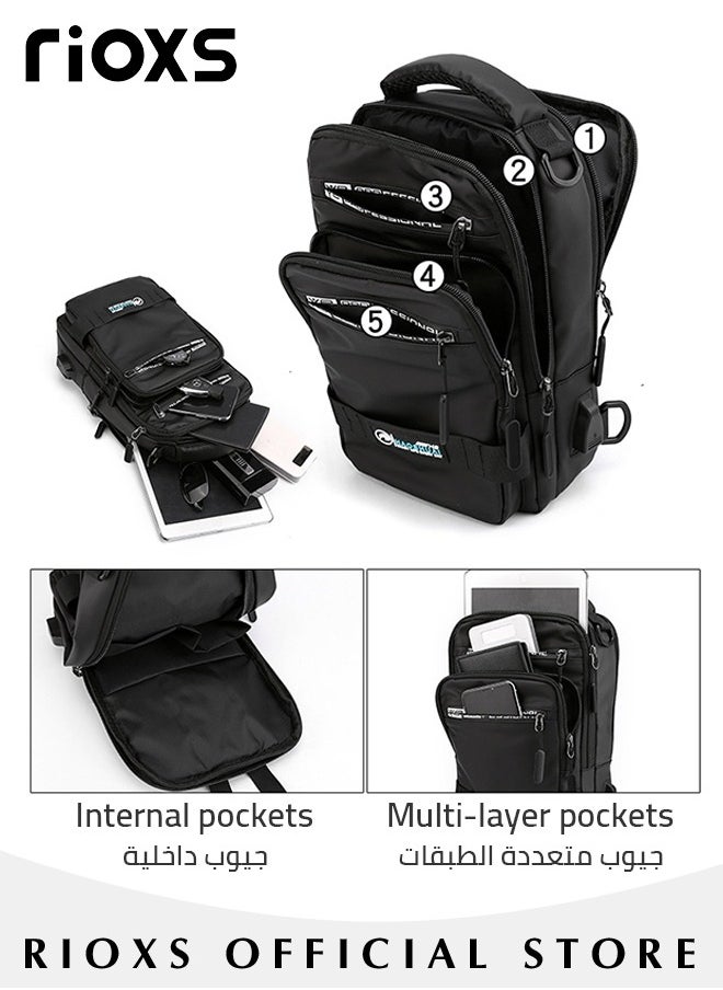 RIOXS Crossbody Sling Bag Body Chest Sling Shoulder Bag for Men Women Casual Shoulder Backpack Bag, Waterproof Chest Casual Daypack with Usb Charging Port for Travel Hiking  - Image 4