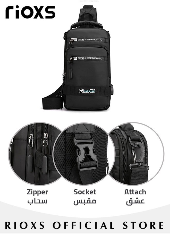 RIOXS Crossbody Sling Bag Body Chest Sling Shoulder Bag for Men Women Casual Shoulder Backpack Bag, Waterproof Chest Casual Daypack with Usb Charging Port for Travel Hiking  - Image 5