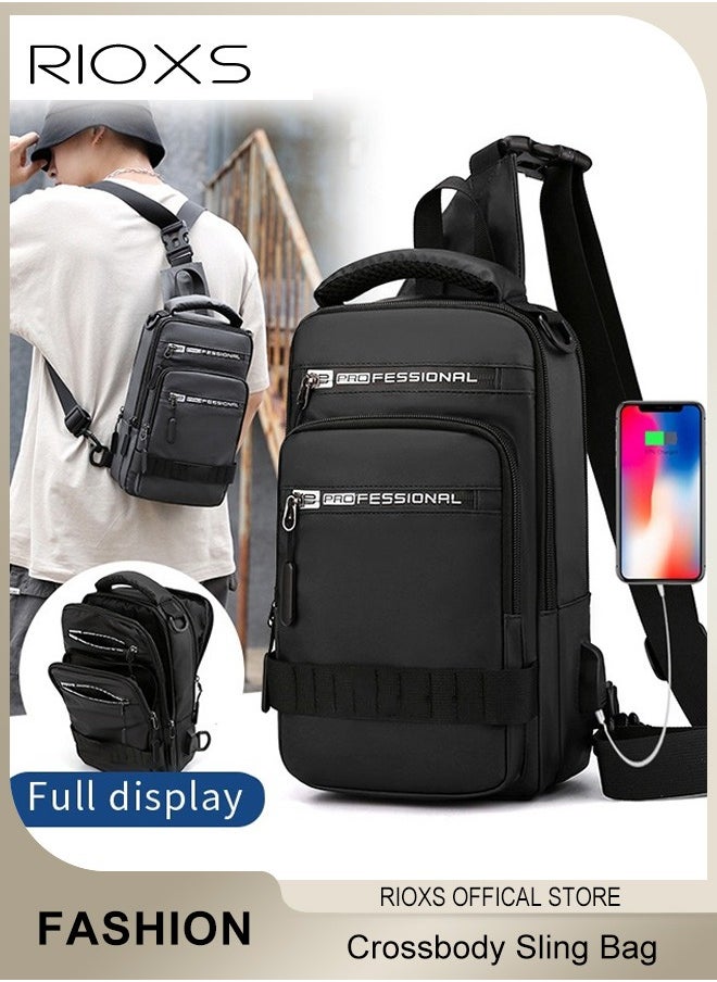 RIOXS Crossbody Sling Bag Body Chest Sling Shoulder Bag for Men Women Casual Shoulder Backpack Bag, Waterproof Chest Casual Daypack with Usb Charging Port for Travel Hiking  - Image 1