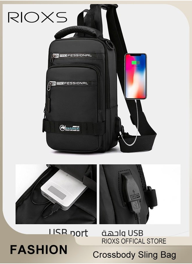 RIOXS Crossbody Sling Bag Body Chest Sling Shoulder Bag for Men Women Casual Shoulder Backpack Bag, Waterproof Chest Casual Daypack with Usb Charging Port for Travel Hiking  - Image 2