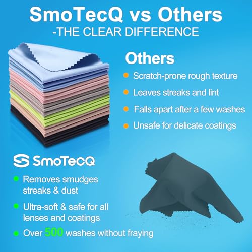 SmoTecQ سما تك كيو 12 عبوة من مناديل التنظيف الدقيقة الفاخرة - عالية الكثافة، فائقة النعومة، خالية من الخدوش - لتنظيف النظارات، الهواتف، الشاشات والمزيد (6x7، ألوان متنوعة) - Image 5