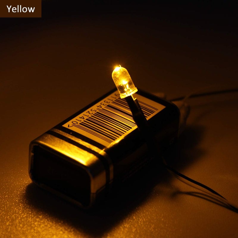 DiCUNO 100Pcs 5MM Pre Wired 12V Yellow Light LED Diodes, 9.4 Inch/24CM Ultra Bright Light Emitting Diodes Assorted Color Kit Box for Circuit Science Experiment, DIY Lighting Projects - Image 5
