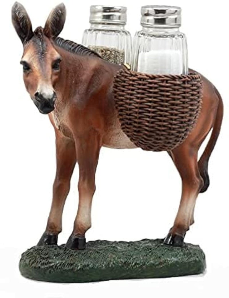 Ebros Rustic Animal Farm Mule Donkey Carrying Saddlebags Of Spice Figurine Salt Pepper Shakers Holder Kitchen Decor Centerpiece Farmers Animal Lovers