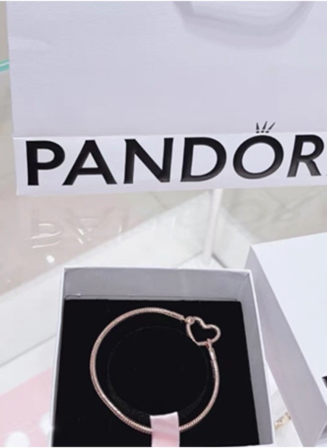 PANDORA - Pandora Moments heart-shaped chain snake bone chain bracelet for woman - Image 1