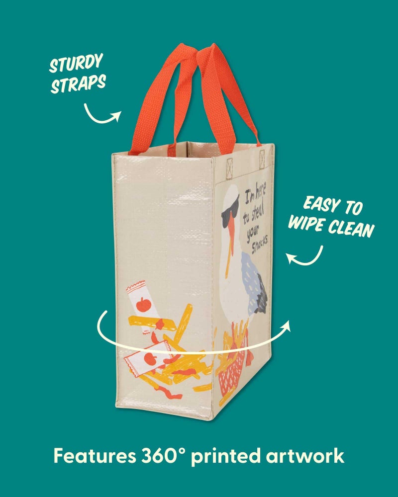 Blue Q Handy Tote Bag - I'm Here to Steal Your Snacks - Recycled & Reusable Sturdy Canvas Shopping Bag with Quirky Art and Handles, 95% Recycled Material Ideal for Lunch, Gift, 10" h x 8.5" w x 4.5" d - Image 4