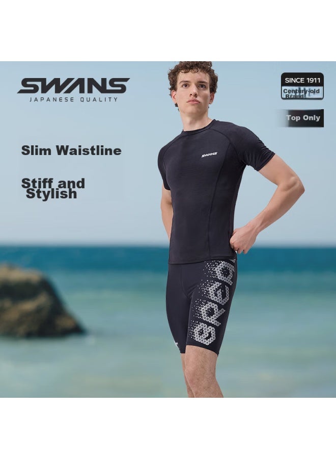 Speed Vision Swans Men's Swimwear, Swimming Trunks, Surfing Suit, Short-sleeve Top, Professional Quick-dry Swimming Gear, Black, Size L - Image 3