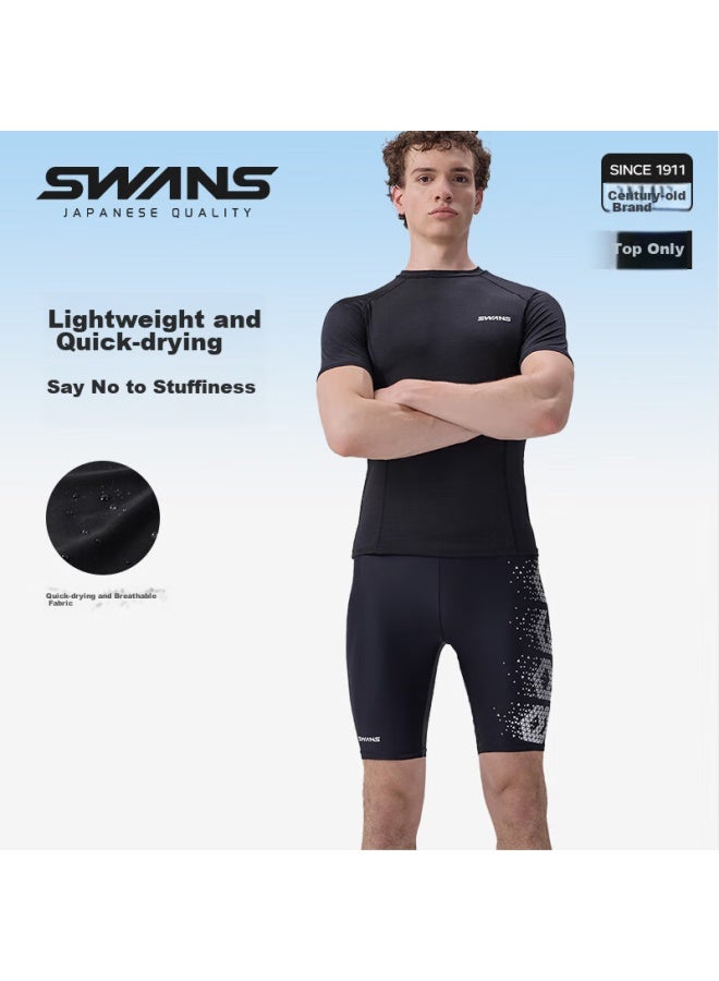 Speed Vision Swans Men's Swimwear, Swimming Trunks, Surfing Suit, Short-sleeve Top, Professional Quick-dry Swimming Gear, Black, Size L - Image 4