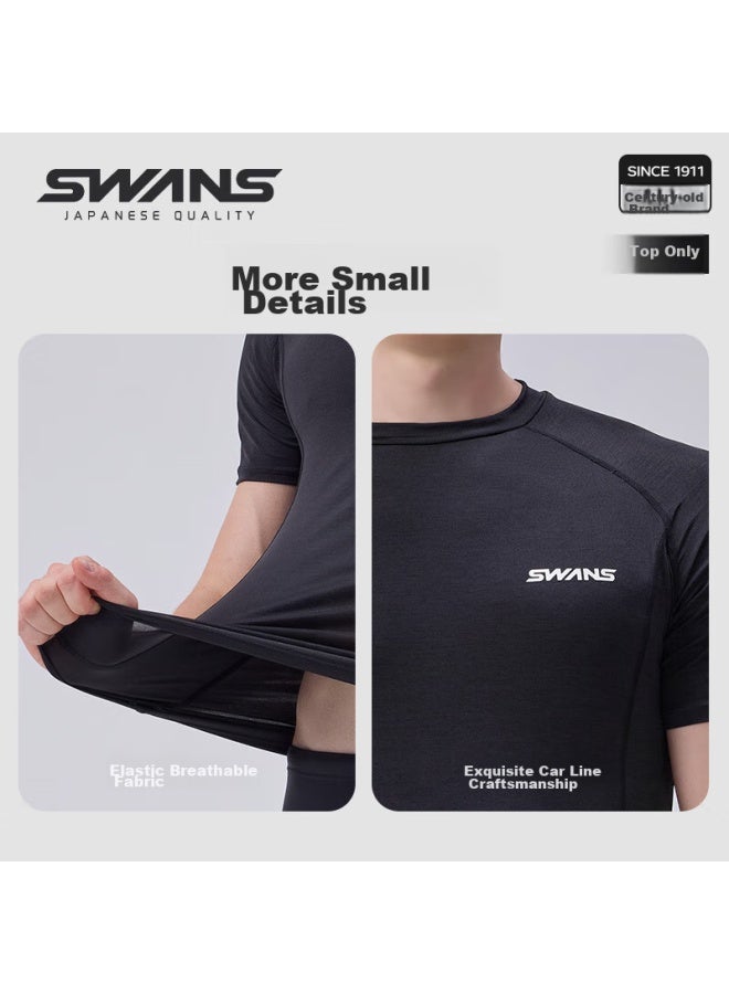 Speed Vision Swans Men's Swimwear, Swimming Trunks, Surfing Suit, Short-sleeve Top, Professional Quick-dry Swimming Gear, Black, Size L - Image 5