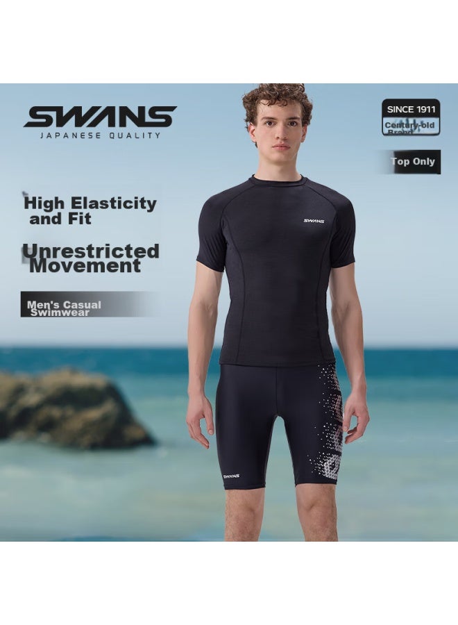 Speed Vision Swans Men's Swimwear, Swimming Trunks, Surfing Suit, Short-sleeve Top, Professional Quick-dry Swimming Gear, Black, Size L - Image 2