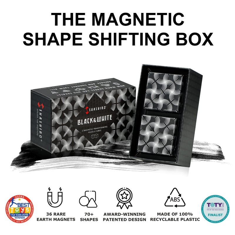 SHASHIBO Shape Shifting Box - Award-Winning  Patented Fidget Cube w/ 36 Rare Earth Magnets - Transforms Into Over 70 Shapes  Gift Box  Download Fun in Motion Toys Mobile App (Black & White  2 Pack) - Image 3