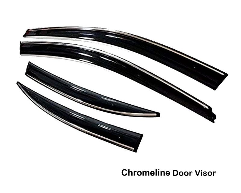 ROYALTECH Premium Chromeline & Silverline Unbreakable Car Rear Window Wind Deflectors & Side Door Visor Rain Guard Compatible with (Hyundai Grand i10 Nios (2019 Onwards)) - Image 2
