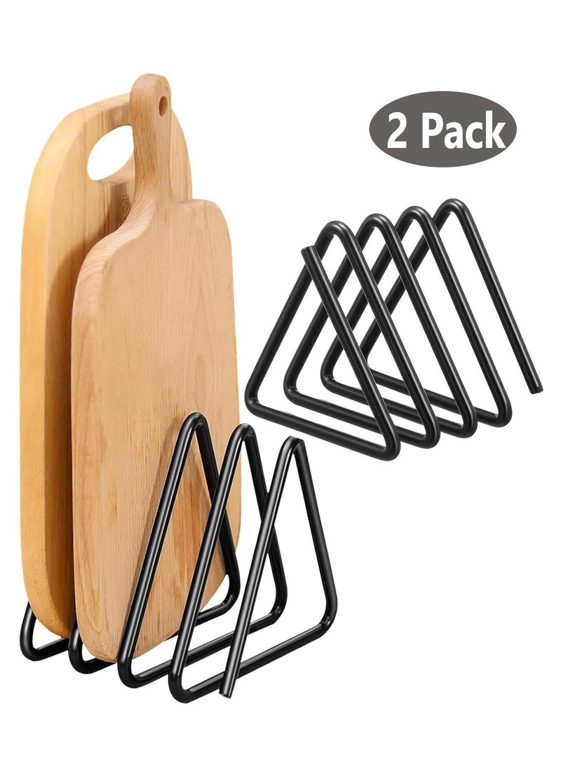 Bukela 2 Pack Cutting Board Organizer, Triangle Cutting Board Rack Black Metal Chopping Sheet Holder, Pots Pan Lids Cookie Sheet Organizer for Cabinet Countertop Shelf, 9.2*9.2cm - Image 1