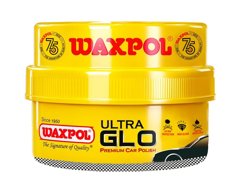 Waxpol Ultra Glo Premium Paste Wax Car Polish With Applicator Sponge (230g) For High Gloss Shine - Image 1