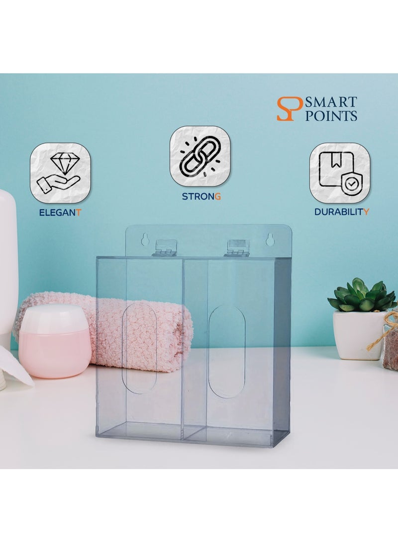 "سمارت بوينتس  " صندوق تخزين أكريليك شفاف – بفتحتين جداري لتخزين الأقنعة والقفازات والإكسسوارات – موفر للمساحة ومضاد للغبار (20.8 × 20.4 × 9.9 سم) - Image 3